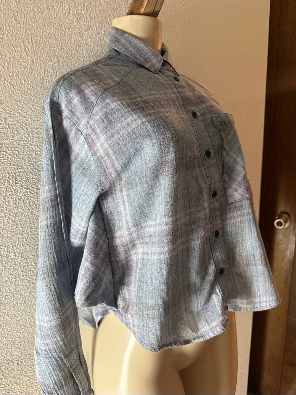 Free People Grey Plaid Button-Down Shirt XS